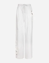 Striped poplin pants with embroidery