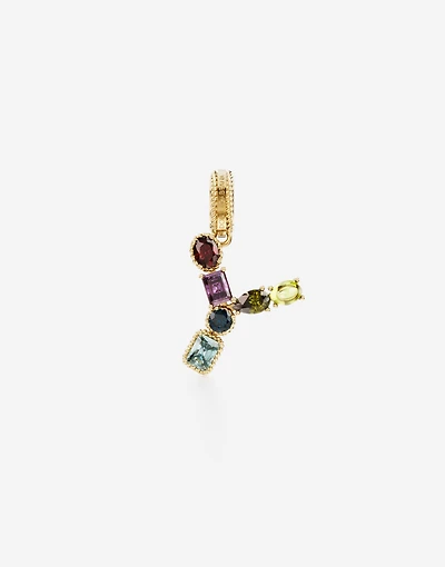 Charm Y Lettering 18-carat yellow gold and multicolored gems