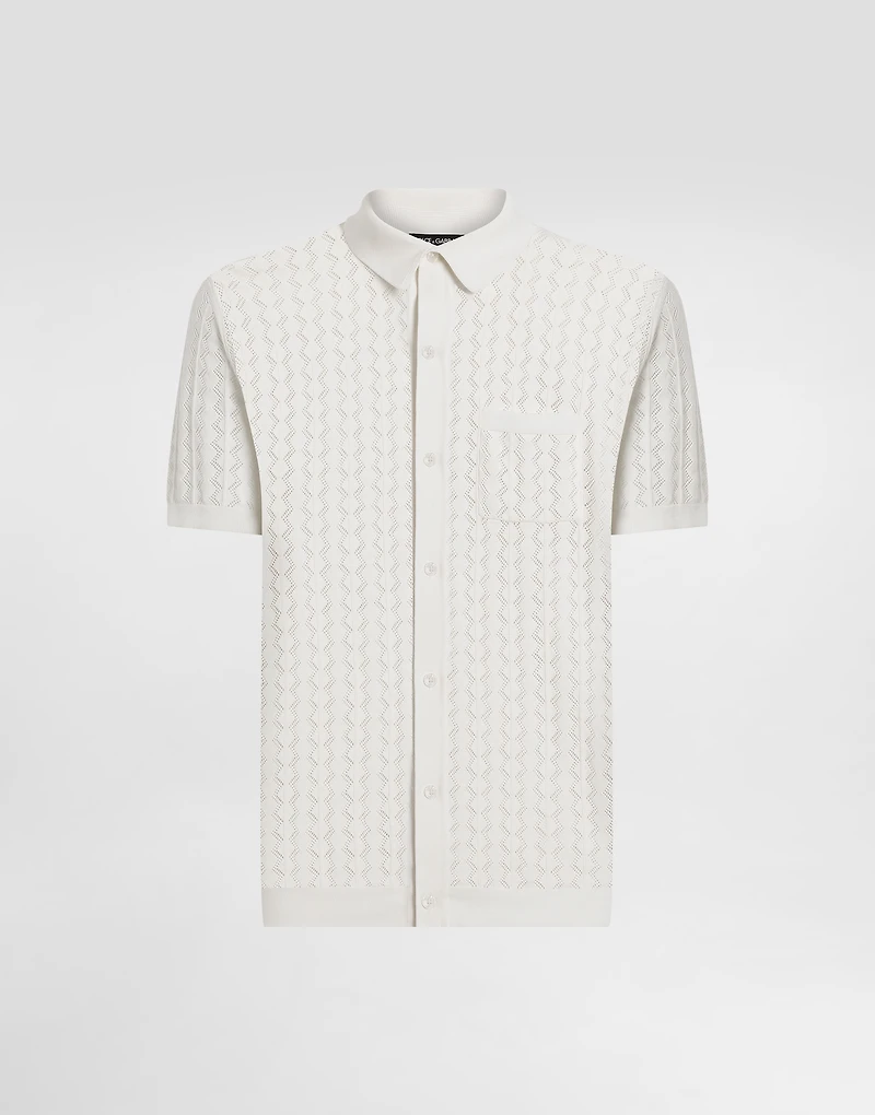 Short-sleeved cotton openwork shirt