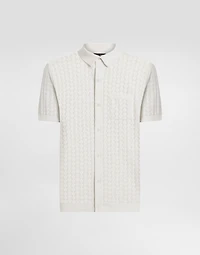 Short-sleeved cotton openwork shirt