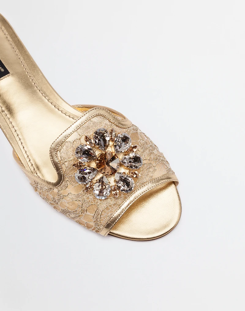 Lurex lace rainbow slides with brooch detailing