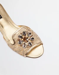 Lurex lace rainbow slides with brooch detailing