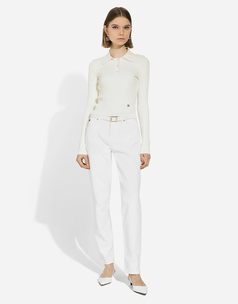 Cropped ribbed viscose polo-shirt with DG logo