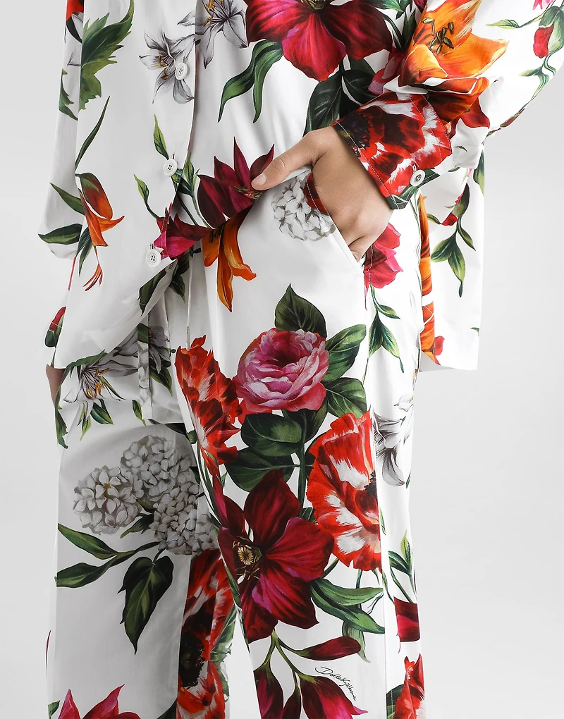 Flower-print poplin trousers