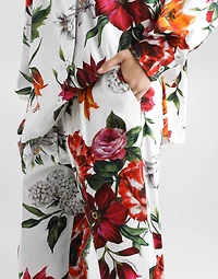 Flower-print poplin trousers