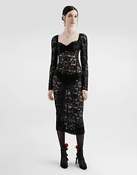 Calf-length floral lace dress with bra-style cups
