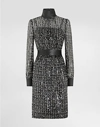 Midi dress with vertical sequin stripe embroidery