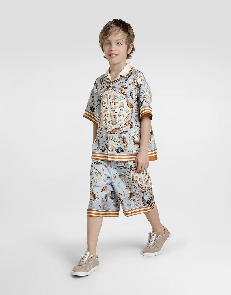 Shell-print twill bermuda shorts