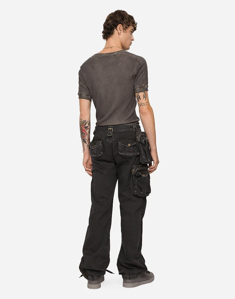 Cotton pants with belt and bag