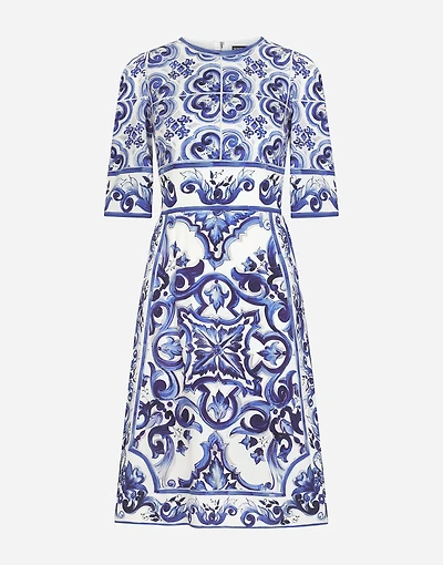 Majolica-print charmeuse midi dress
