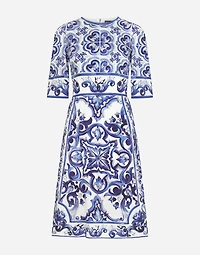 Majolica-print charmeuse midi dress