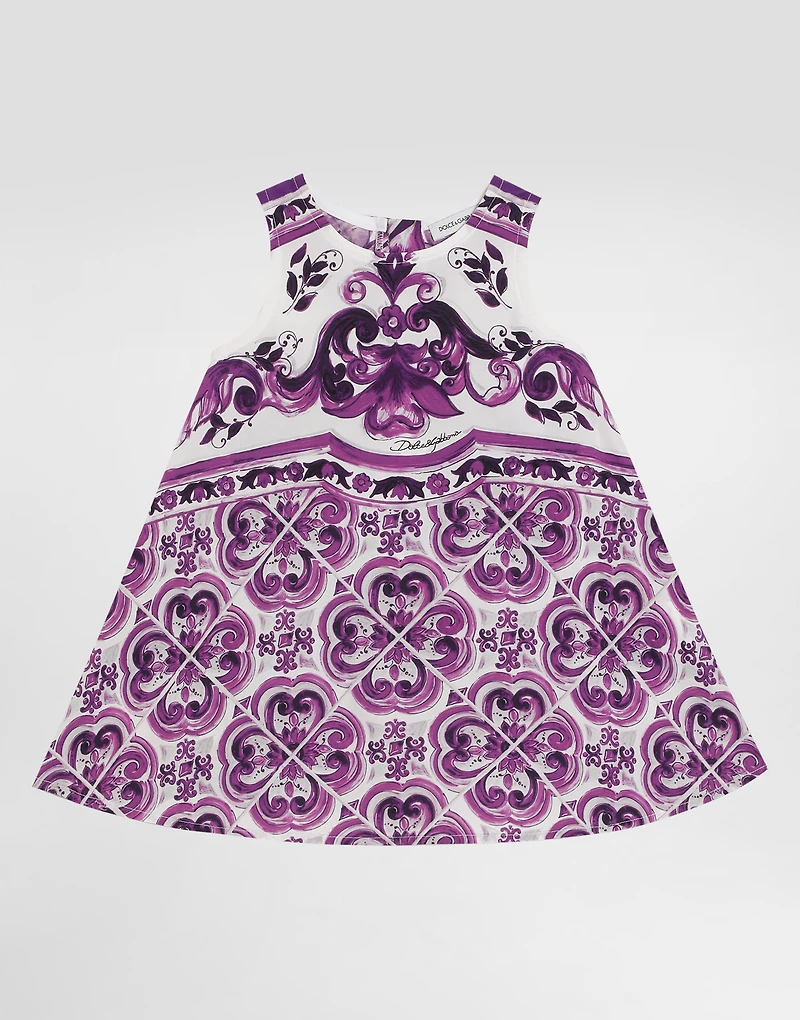 Majolica-print sleeveless cotton poplin dress