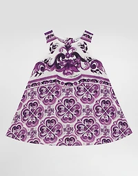 Majolica-print sleeveless cotton poplin dress