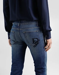 Skinny stretch cotton jeans with logo embroidery