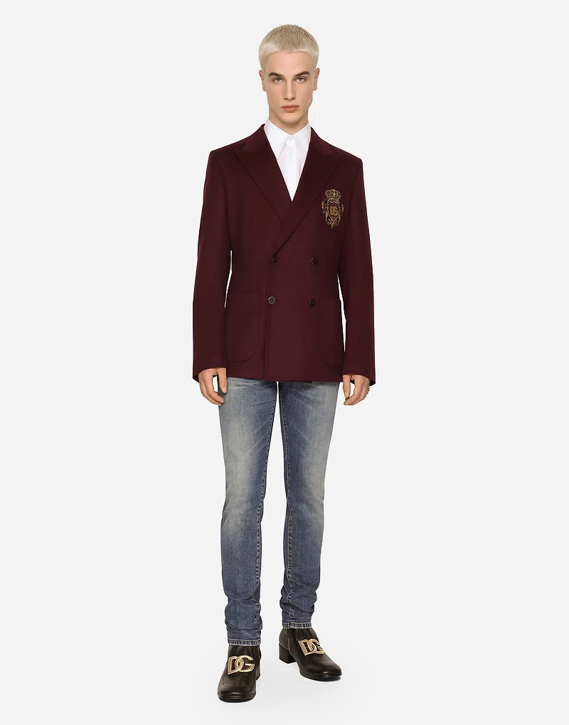 Double-breasted wool and cashmere jacket with DG patch