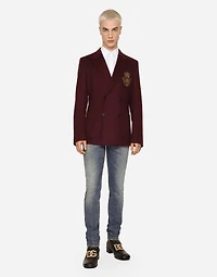 Double-breasted wool and cashmere jacket with DG patch