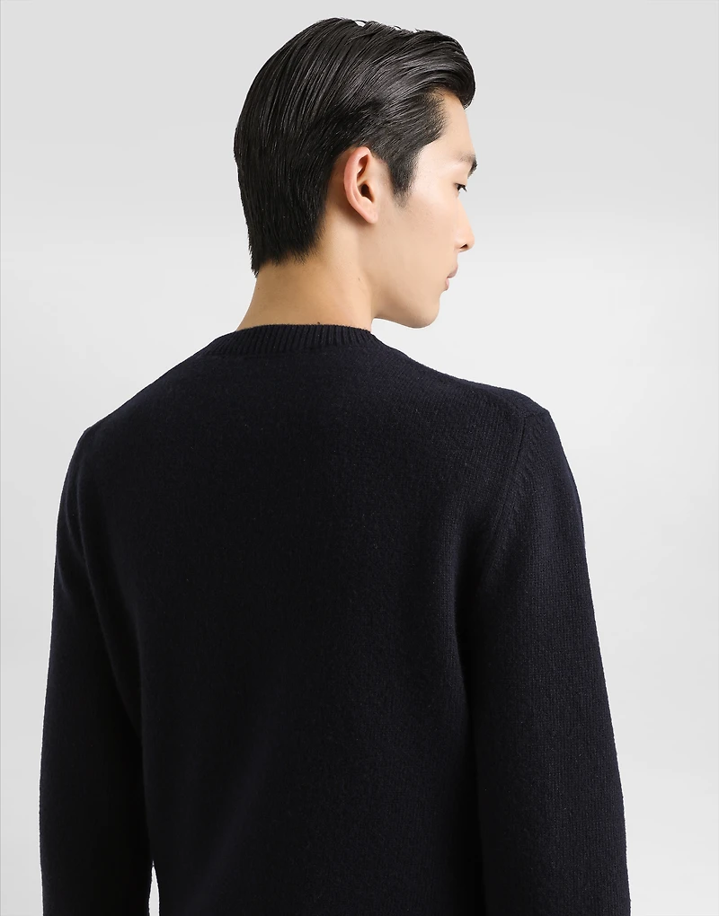 Wool round-neck sweater with bejeweled buttons
