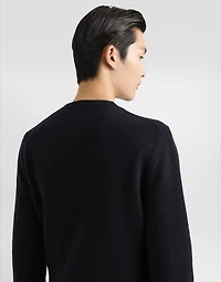 Wool round-neck sweater with bejeweled buttons