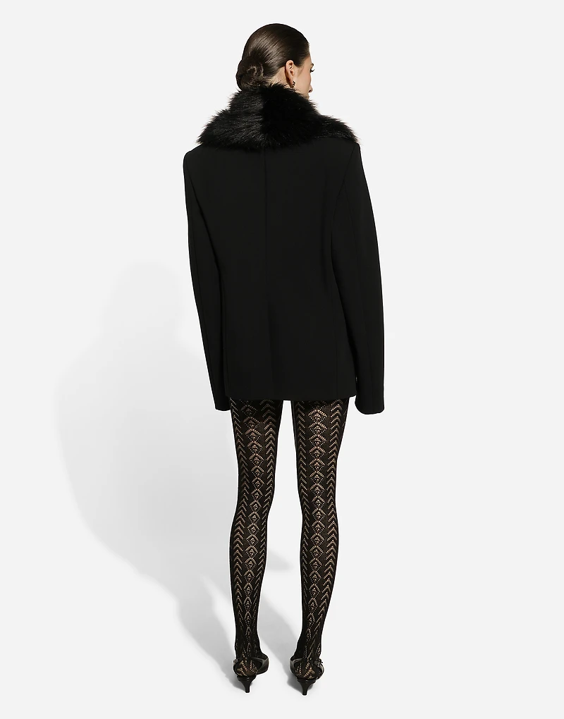 Wool jacket with faux fur collar