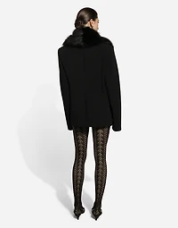 Wool jacket with faux fur collar