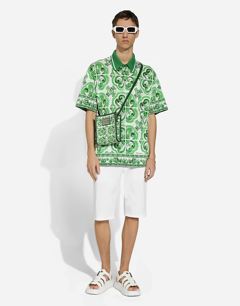 Cotton polo-shirt with majolica print