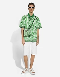 Cotton polo-shirt with majolica print