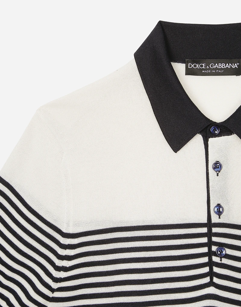 Striped silk polo-shirt with DG patch