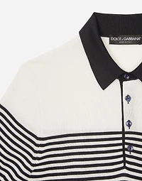 Striped silk polo-shirt with DG patch