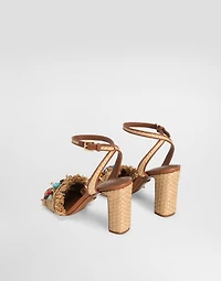 Frayed sandal with rhinestone embroidery