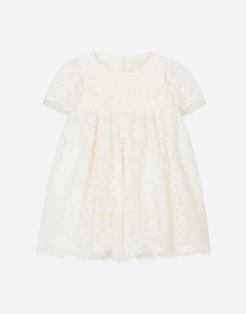 Empire-line lace christening dress with short sleeves