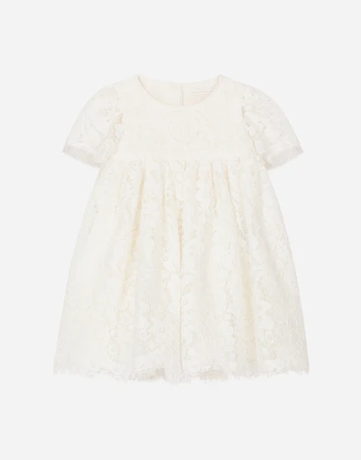 Empire-line lace christening dress with short sleeves