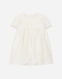 Empire-line lace christening dress with short sleeves