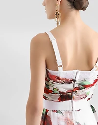 Rose-print marquisette and chiffon corset top