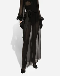 Long silk chiffon skirt with belt