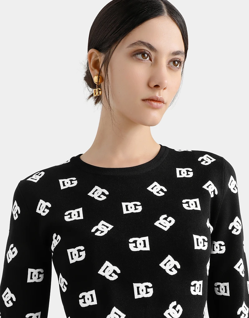 Cropped viscose jacquard sweater with DG logo