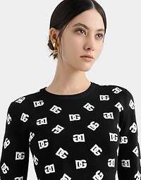 Cropped viscose jacquard sweater with DG logo