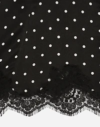 Silk lingerie-style top with polka-dot print and lace detailing