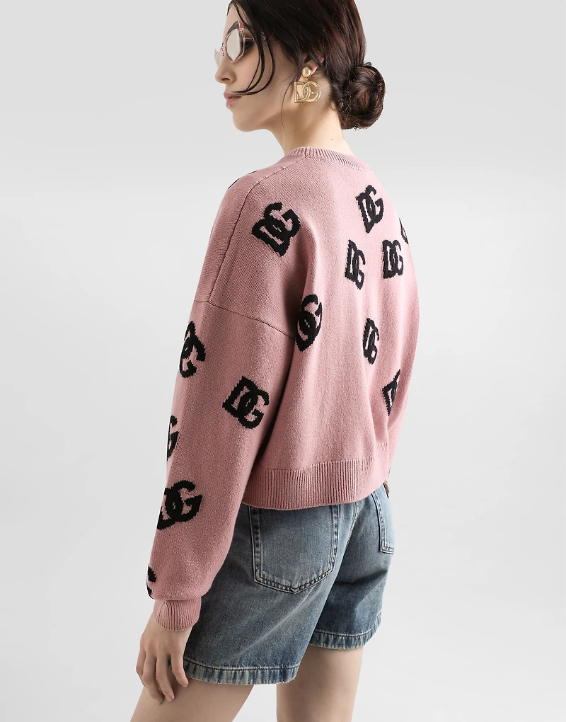 Cropped wool cardigan with DG logo inlay