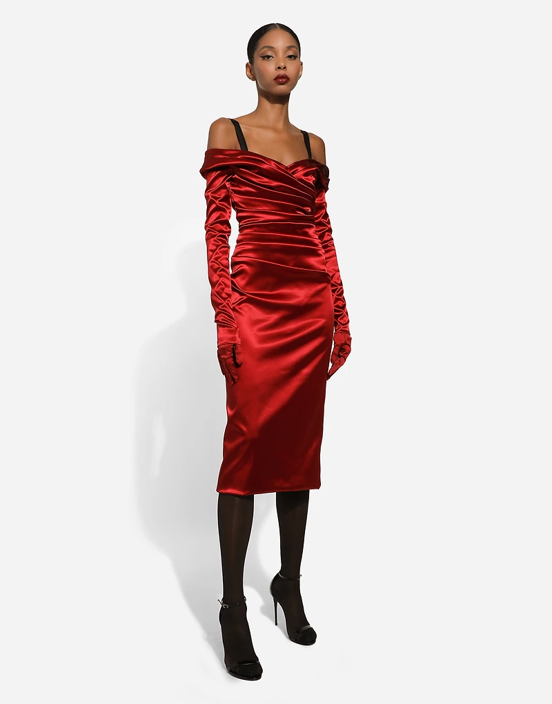 Satin draped calf-length dress