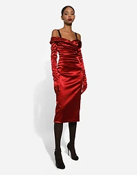 Satin draped calf-length dress