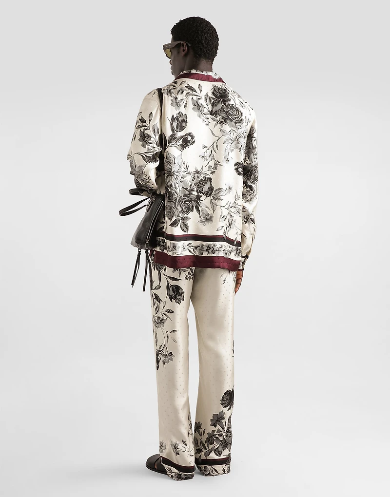 Flower bouquet-print twill shirt