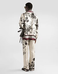 Flower bouquet-print twill shirt