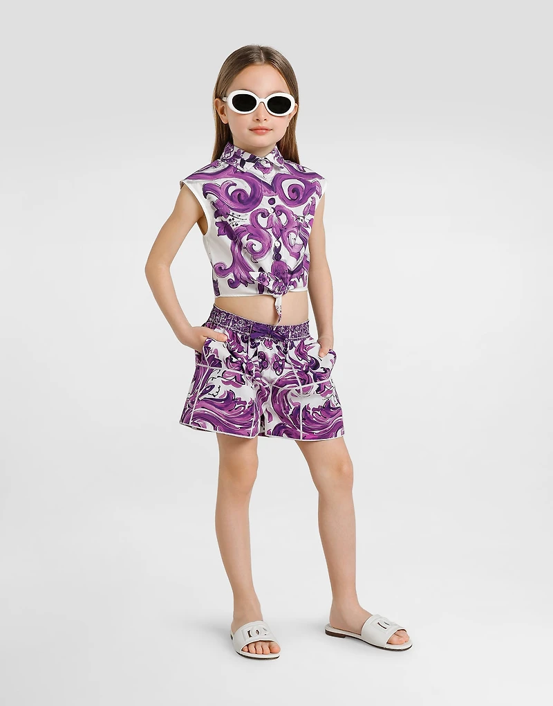 Majolica-print sleeveless shirt