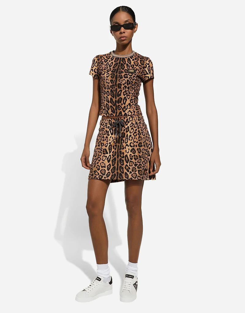 Leopard-print Crespo fleece miniskirt