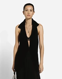 Long wool fisherman’s rib-knit vest