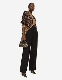 Long wool and cashmere cardigan with jacquard leopard design