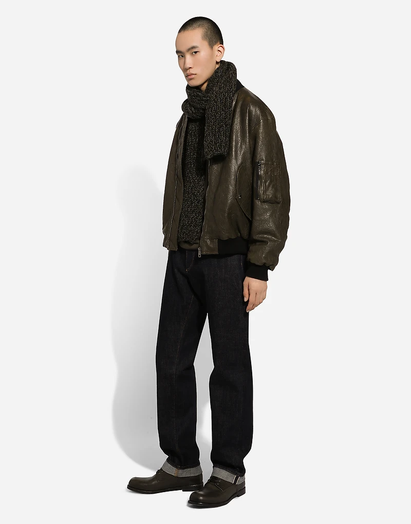 Lined leather bomber jacket