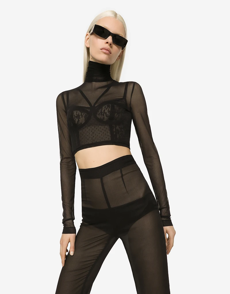 High-waisted flared chiffon pants