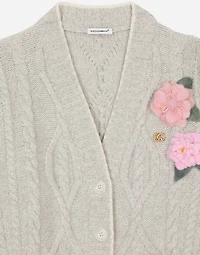 Cable-knit cardigan with DG logo and floral detailing