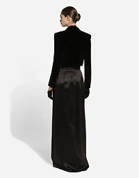 Long silk satin skirt with slit